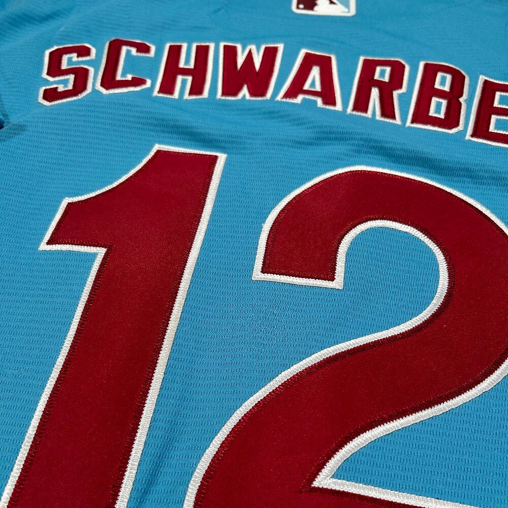 Kyle Schwarber #12 Philadelphia Phillies Blue Old School MLB Jersey Men's Large
